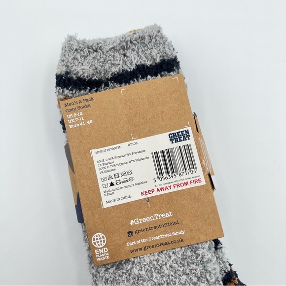 Green Treat Super Soft Blue Grey Striped Cozy Socks 2 Pairs Men’s Size 8-12 - Picture 4 of 4